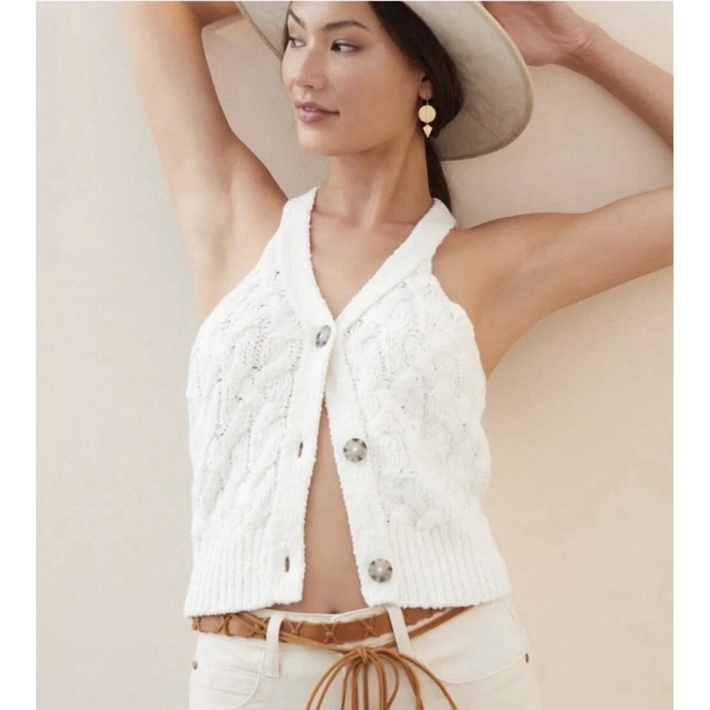 PILCRO by Anthropologie Cable-Knit Sweater Tank in Ivory Size Medium